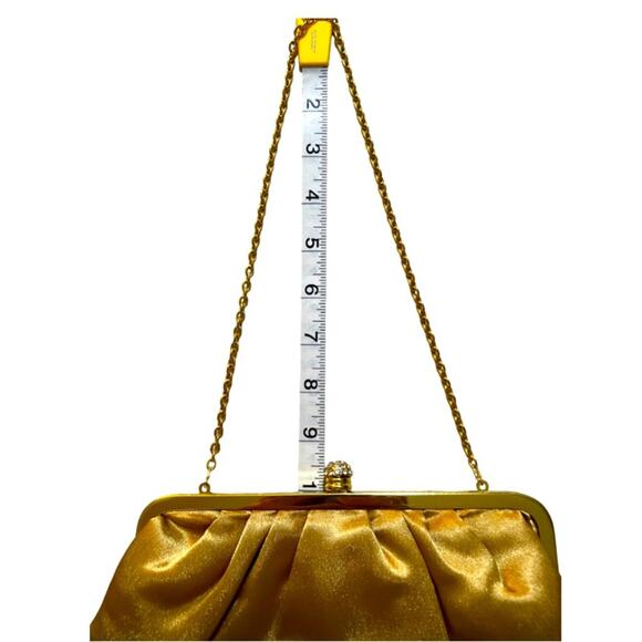Vintage Gold Satin Rhinestone Jeweled Evening Bag Chain Strap Purse - Picture 7 of 8